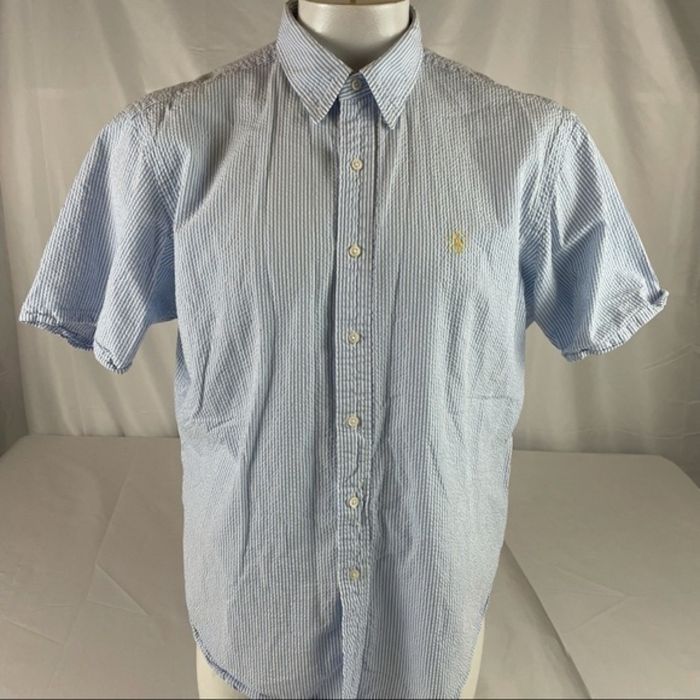 Polo Ralph Lauren XXL Seersucker Blue Stripe Shirt Classic Fit